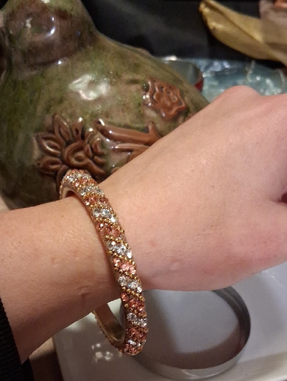 Rose Gold and Silver Crystal Bangle Bracelet - Picture 7 of 7